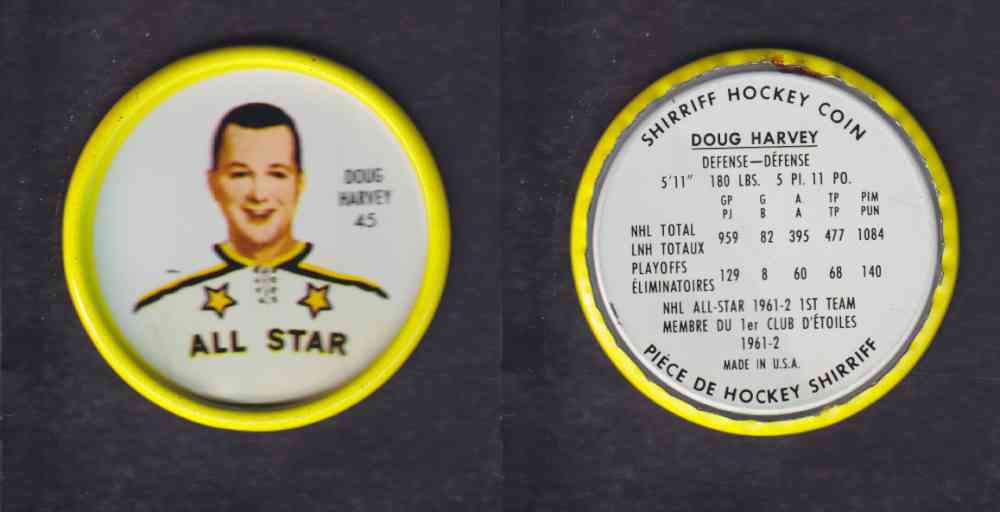 1962-63 SHIRRIFF HOCKEY COIN #45 D. HARVEY photo 1962-63 SHIRRIFF HOCKEY COIN #45 D. HARVEY photo