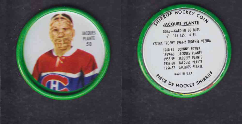 1962-63 SHIRRIFF HOCKEY COIN #58 J. PLANTE photo 1962-63 SHIRRIFF HOCKEY COIN #58 J. PLANTE photo