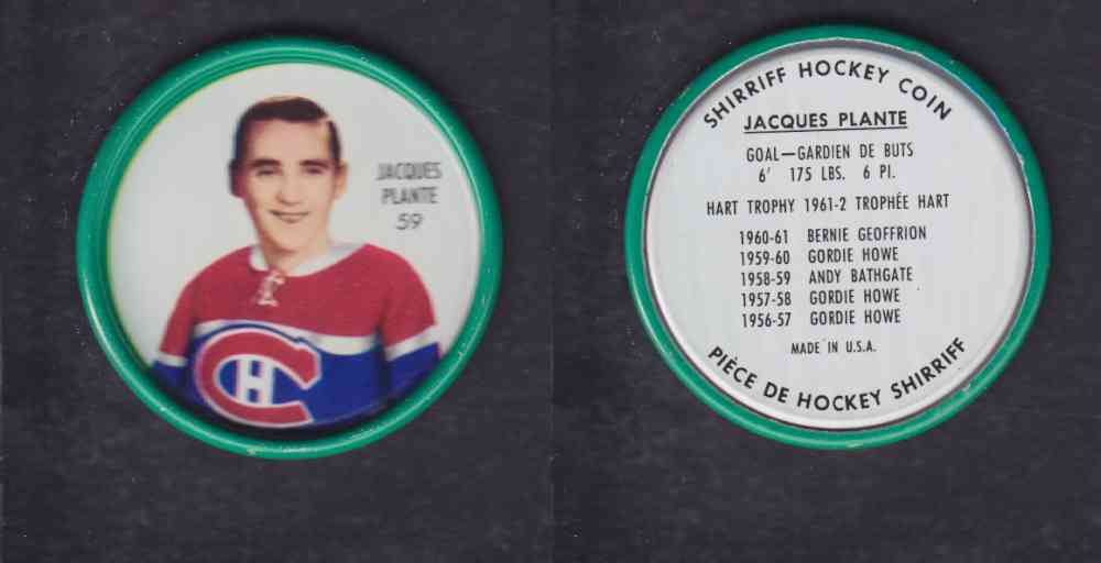 1962-63 SHIRRIFF HOCKEY COIN #59 J. PLANTE photo 1962-63 SHIRRIFF HOCKEY COIN #59 J. PLANTE photo
