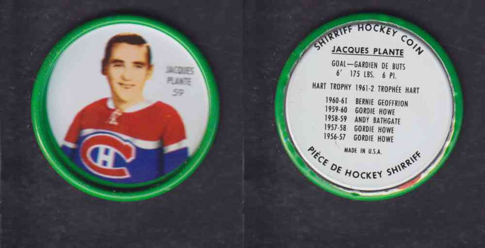 1962-63 SHIRRIFF HOCKEY COIN #59 J. PLANTE photo 1962-63 SHIRRIFF HOCKEY COIN #59 J. PLANTE photo