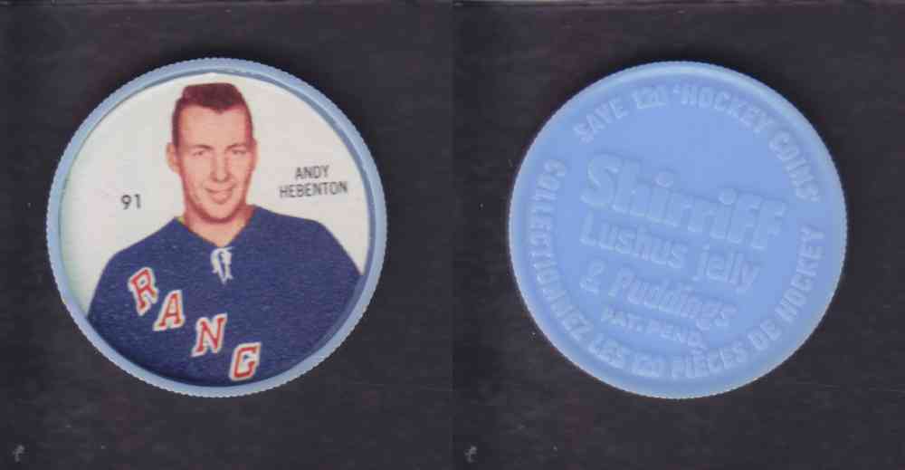 1960-61 SHIRRIFF HOCKEY COIN #91 A. HEBENTON photo 1960-61 SHIRRIFF HOCKEY COIN #91 A. HEBENTON photo