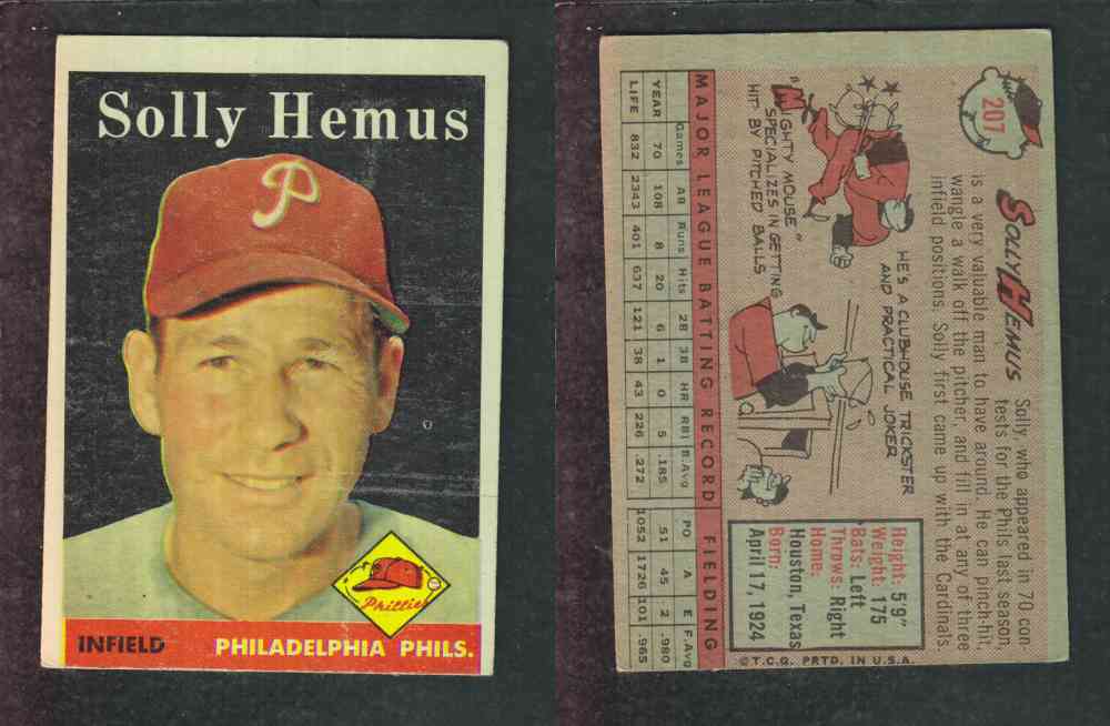 1958 TOPPS BASEBALL CARD #207 S. HEMUS photo