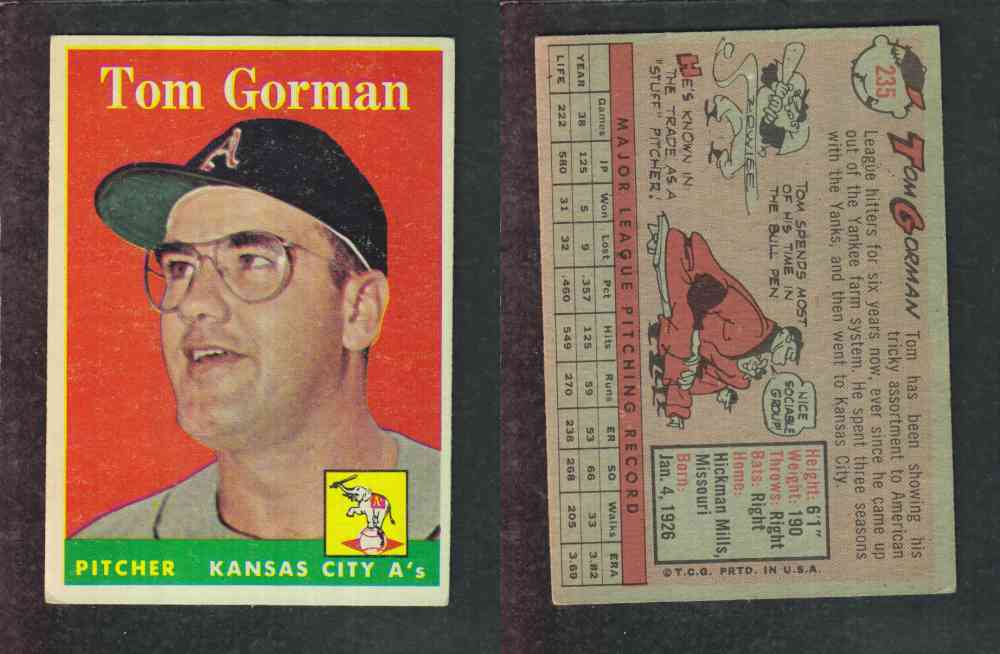 1958 TOPPS BASEBALL CARD #235 T. GORMAN photo