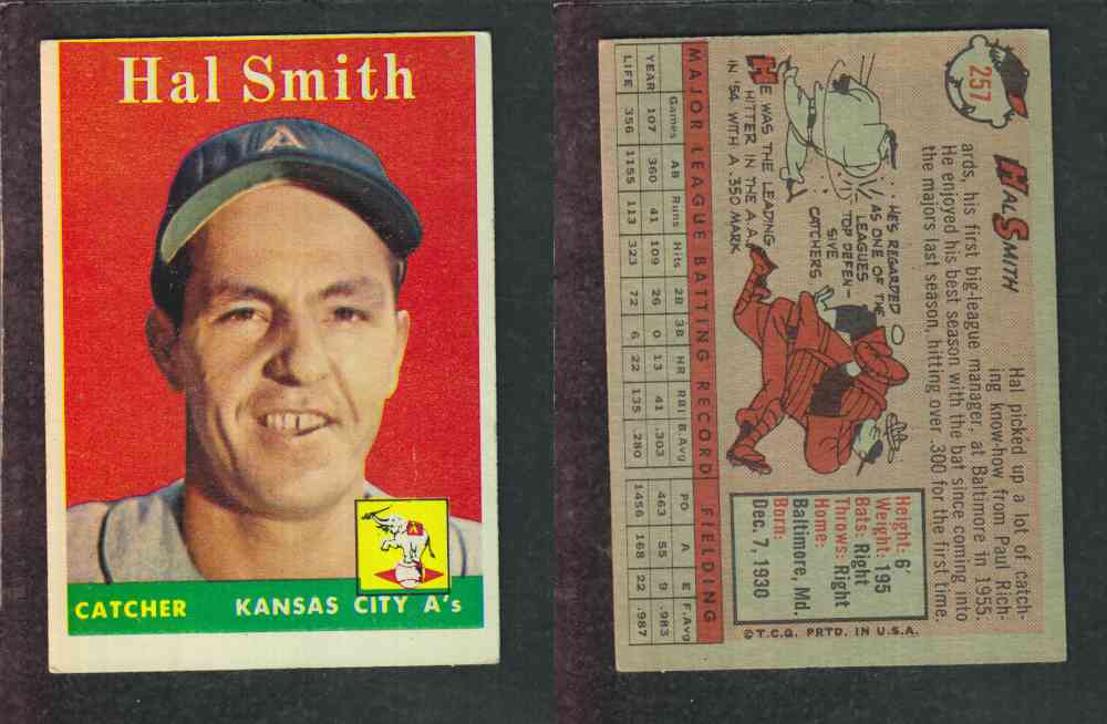 1958 TOPPS BASEBALL CARD #257 H. SMITH photo 1958 TOPPS BASEBALL CARD #257 H. SMITH photo