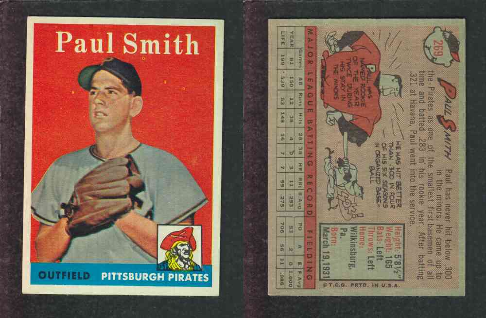1958 TOPPS BASEBALL CARD #269 P. SMITH photo 1958 TOPPS BASEBALL CARD #269 P. SMITH photo