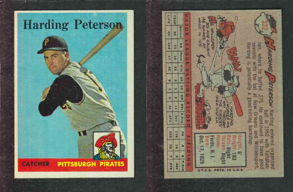 1958 TOPPS BASEBALL CARD #322 H. PETERSON photo 1958 TOPPS BASEBALL CARD #322 H. PETERSON photo