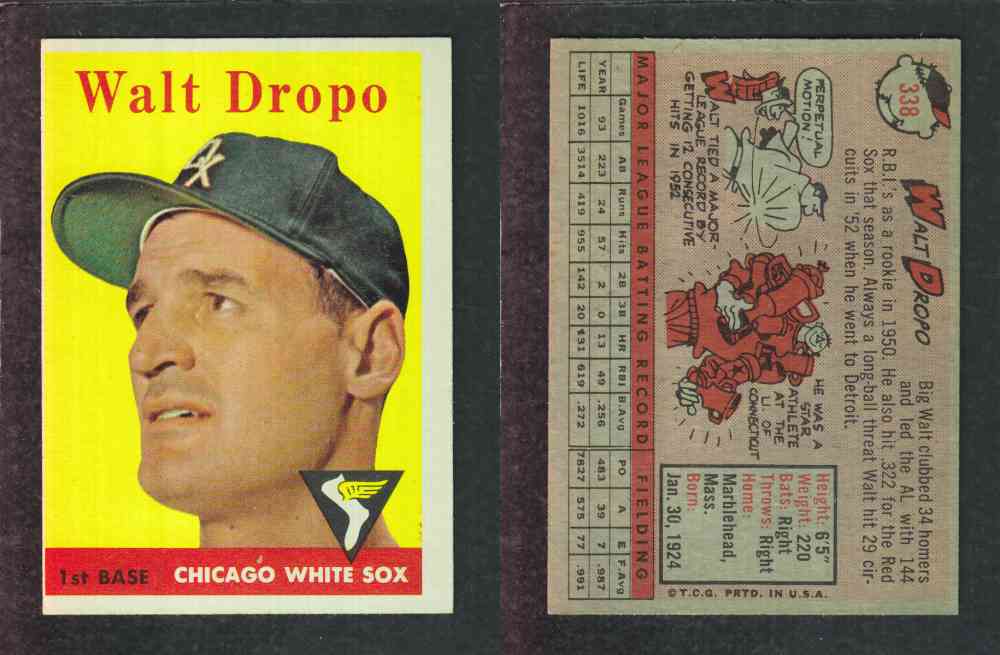 1958 TOPPS BASEBALL CARD #338 W. DROPO photo 1958 TOPPS BASEBALL CARD #338 W. DROPO photo