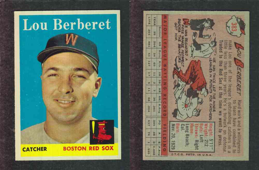 1958 TOPPS BASEBALL CARD #383 L. BERBERET photo 1958 TOPPS BASEBALL CARD #383 L. BERBERET photo