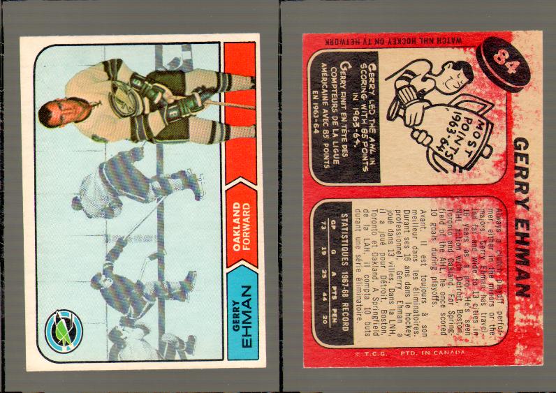 1968-69 O-PEE-CHEE HOCKEY CARD #84 GERRY EHMAN photo 1968-69 O-PEE-CHEE HOCKEY CARD #84 GERRY EHMAN photo