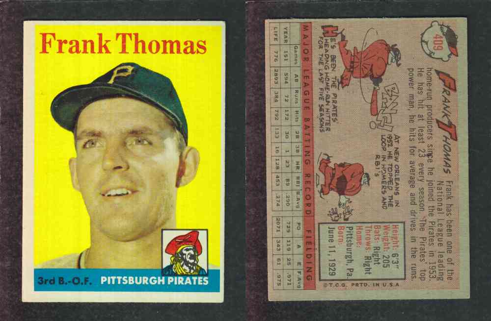 1958 TOPPS BASEBALL CARD #409 F. THOMAS photo 1958 TOPPS BASEBALL CARD #409 F. THOMAS photo