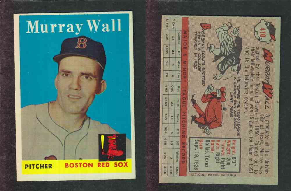 1958 TOPPS BASEBALL CARD #410 M. WALL photo 1958 TOPPS BASEBALL CARD #410 M. WALL photo