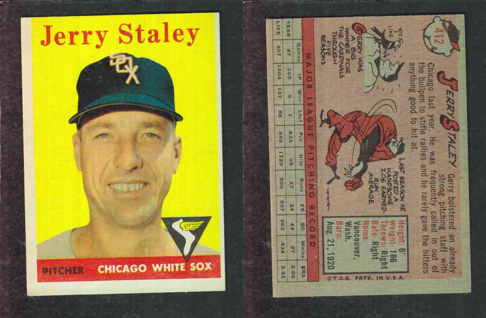 1958 TOPPS BASEBALL CARD #412 J. STALEY photo 1958 TOPPS BASEBALL CARD #412 J. STALEY photo