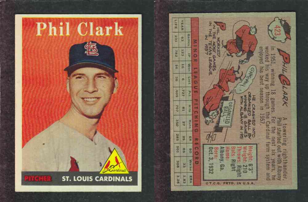 1958 TOPPS BASEBALL CARD #423 P. CLARK photo 1958 TOPPS BASEBALL CARD #423 P. CLARK photo