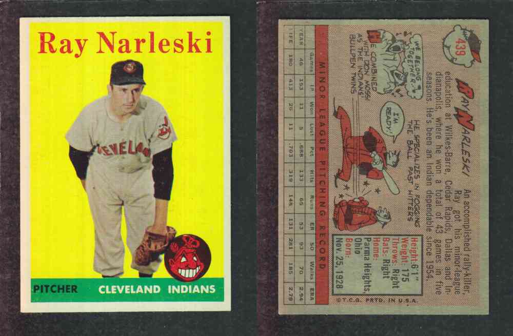 1958 TOPPS BASEBALL CARD #439 R. NARLESKI photo 1958 TOPPS BASEBALL CARD #439 R. NARLESKI photo