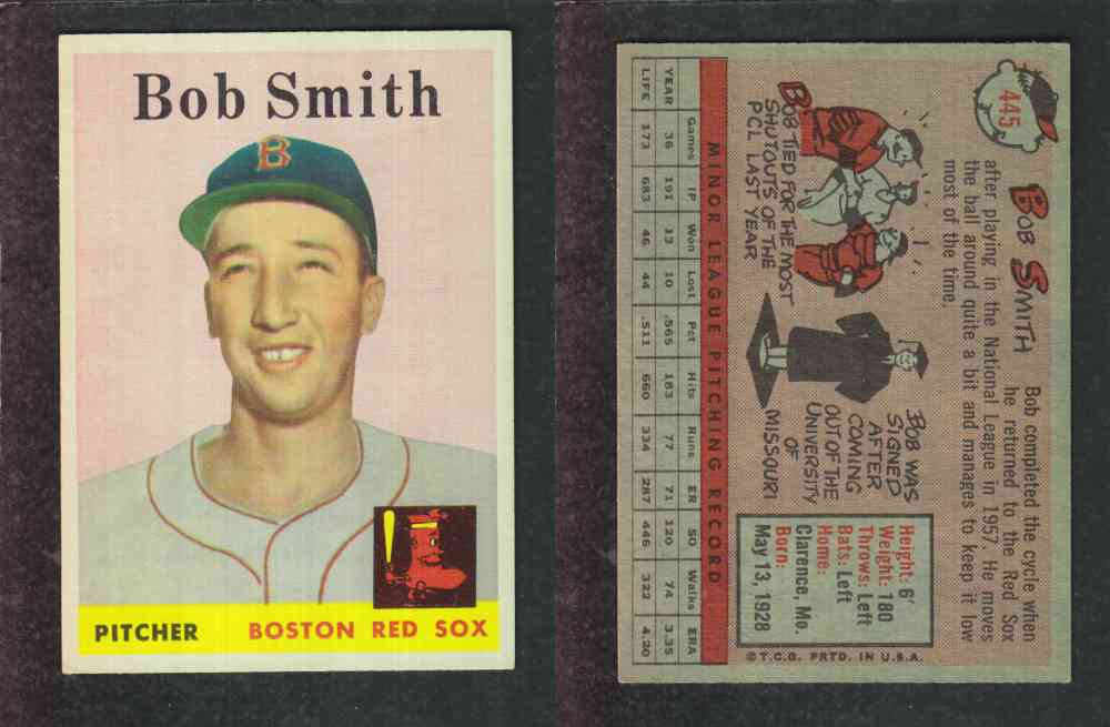 1958 TOPPS BASEBALL CARD #445 B. SMITH photo 1958 TOPPS BASEBALL CARD #445 B. SMITH photo