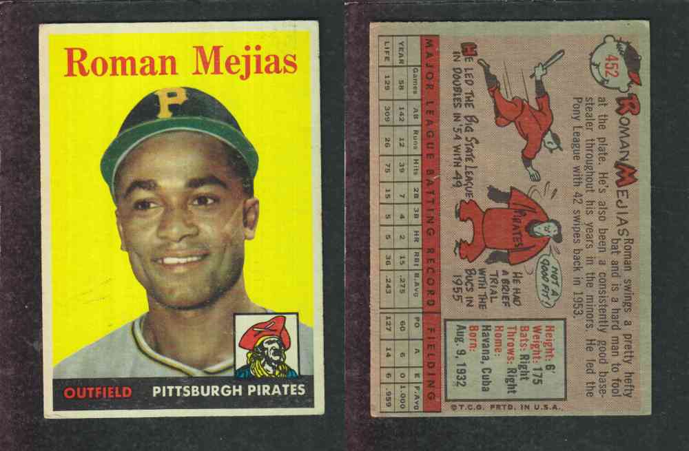 1958 TOPPS BASEBALL CARD #452 R. MEJIAS photo 1958 TOPPS BASEBALL CARD #452 R. MEJIAS photo