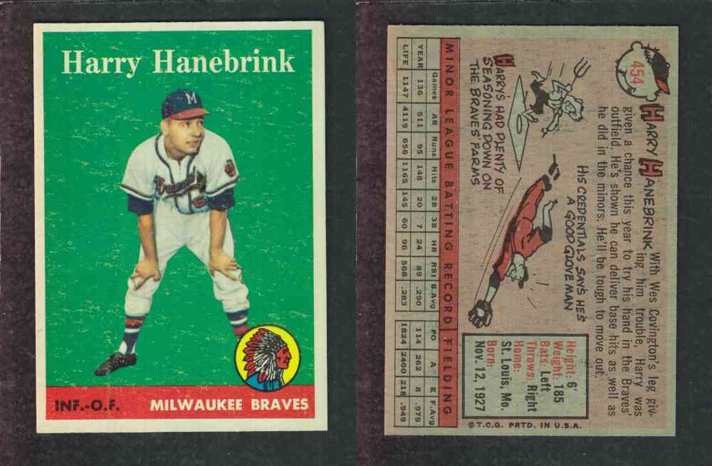 1958 TOPPS BASEBALL CARD #454 H. HANEBRINK photo 1958 TOPPS BASEBALL CARD #454 H. HANEBRINK photo