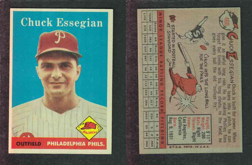 1958 TOPPS BASEBALL CARD #460 C. ESSEGIAN photo 1958 TOPPS BASEBALL CARD #460 C. ESSEGIAN photo