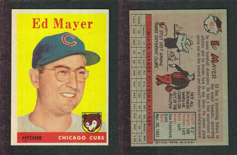 1958 TOPPS BASEBALL CARD #461 E. MAYER photo 1958 TOPPS BASEBALL CARD #461 E. MAYER photo