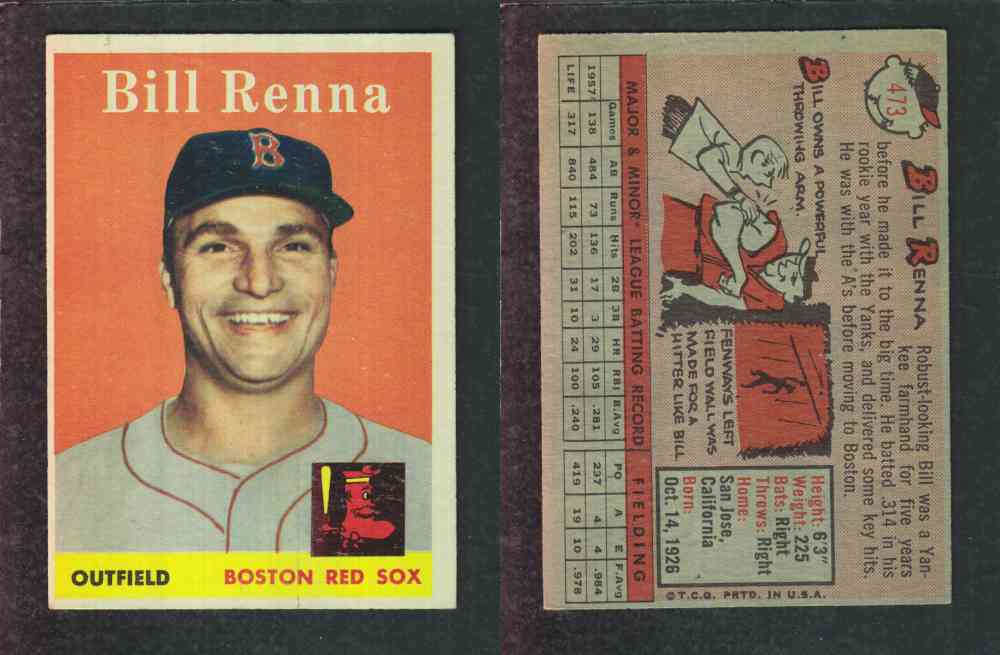 1958 TOPPS BASEBALL CARD #473 B. RENNA photo 1958 TOPPS BASEBALL CARD #473 B. RENNA photo