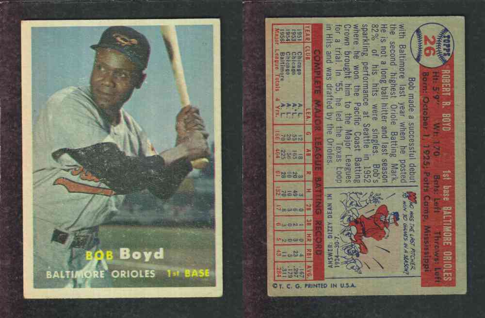 1957 TOPPS BASEBALL CARD #26 B. BOYD photo 1957 TOPPS BASEBALL CARD #26 B. BOYD photo
