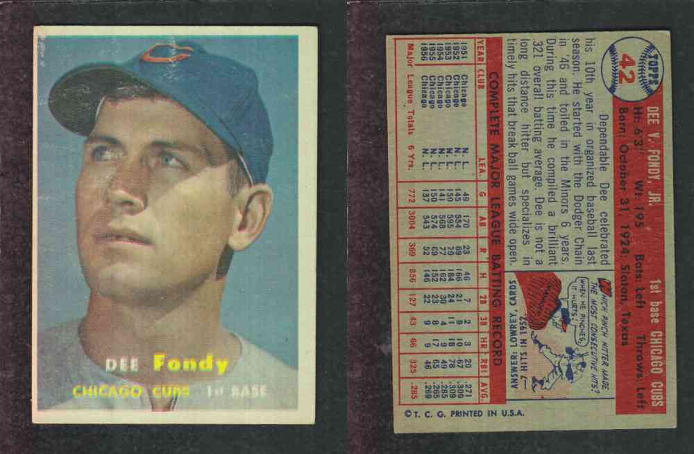 1957 TOPPS BASEBALL CARD #42 D. FONDY photo 1957 TOPPS BASEBALL CARD #42 D. FONDY photo