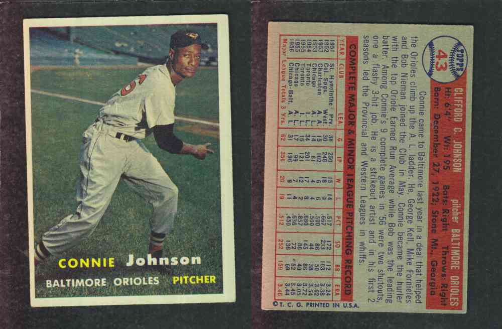 1957 TOPPS BASEBALL CARD #43 C. JOHNSON photo 1957 TOPPS BASEBALL CARD #43 C. JOHNSON photo