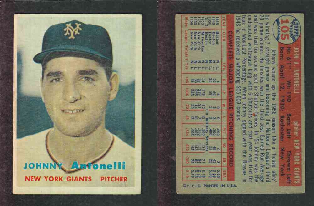 1957 TOPPS BASEBALL CARD #105 J. ANTONELLI photo 1957 TOPPS BASEBALL CARD #105 J. ANTONELLI photo