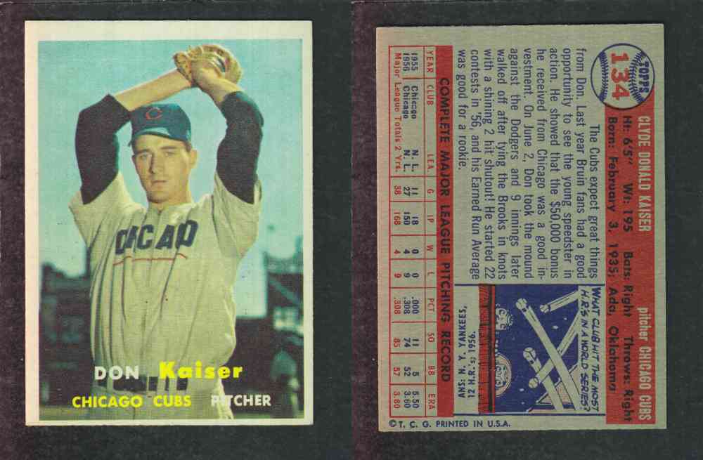 1957 TOPPS BASEBALL CARD #134 D. KAISER photo 1957 TOPPS BASEBALL CARD #134 D. KAISER photo