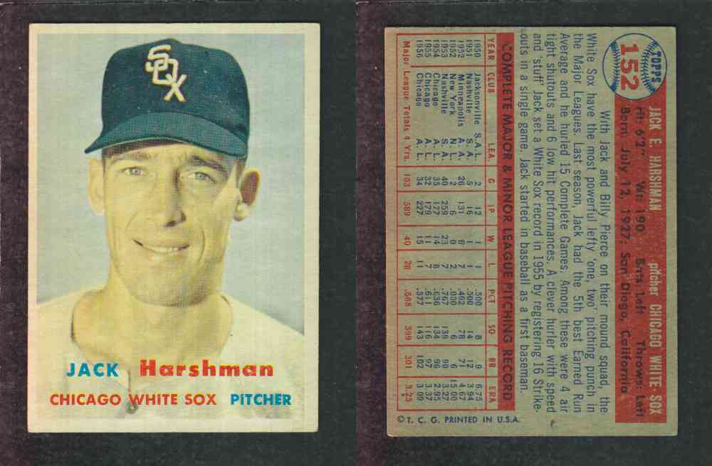 1957 TOPPS BASEBALL CARD #152 J. HARSHMAN photo 1957 TOPPS BASEBALL CARD #152 J. HARSHMAN photo