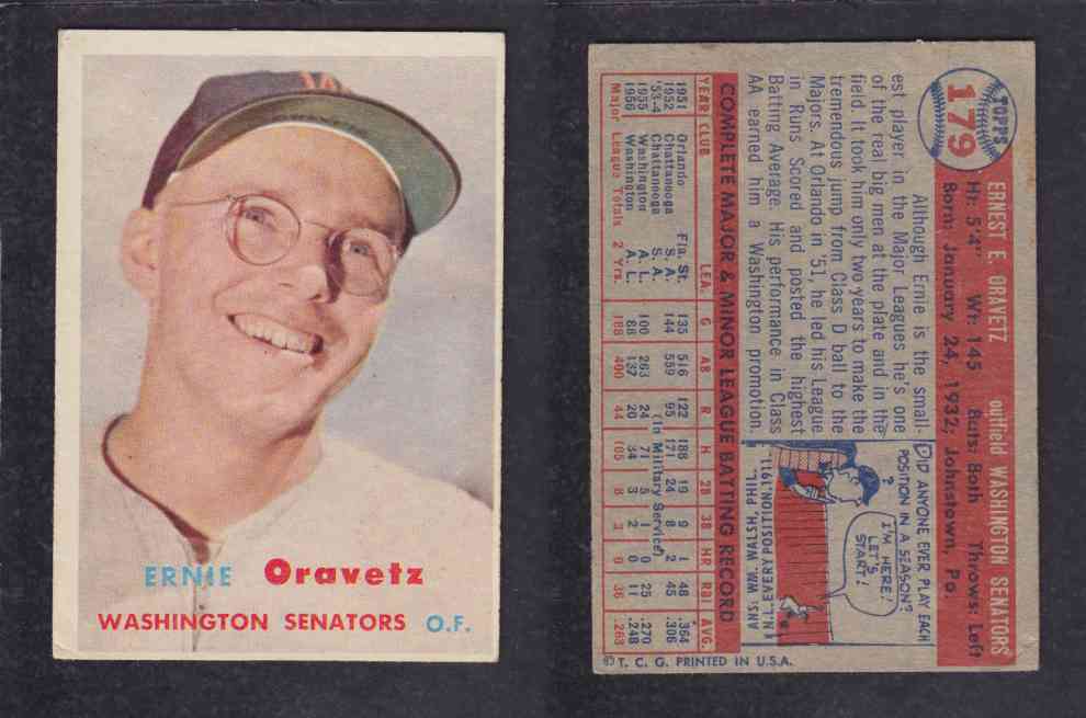 1957 TOPPS BASEBALL CARD #179 E. ORAVETZ photo