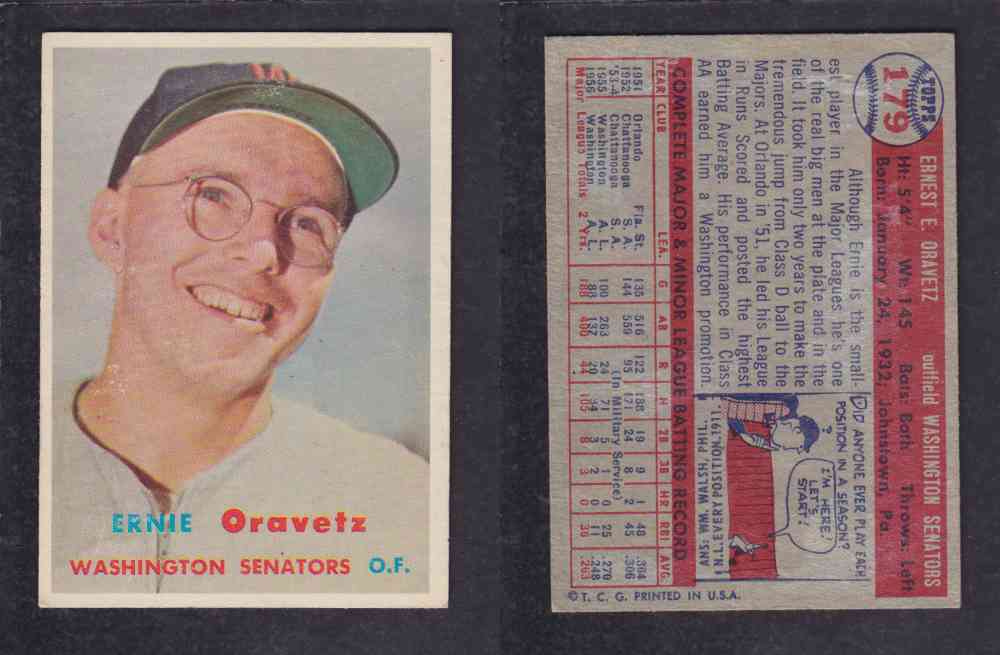 1957 TOPPS BASEBALL CARD #179 E. ORAVETZ photo