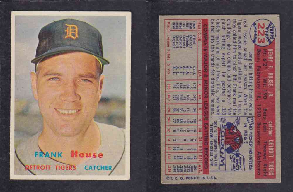 1957 TOPPS BASEBALL CARD #223 F. HOUSE photo 1957 TOPPS BASEBALL CARD #223 F. HOUSE photo