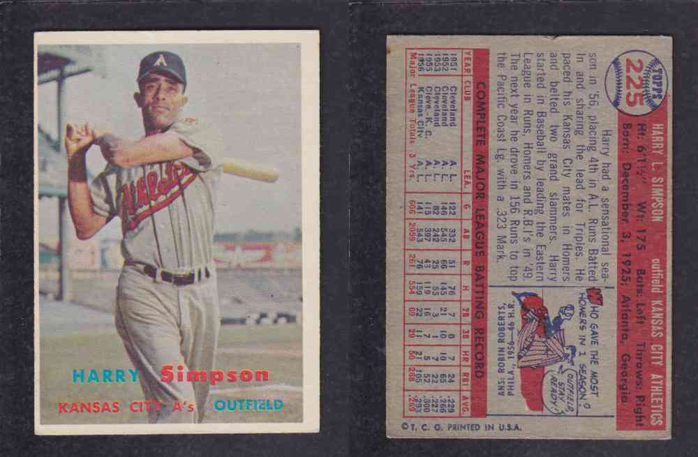 1957 TOPPS BASEBALL CARD #225 H. SIMPSON photo 1957 TOPPS BASEBALL CARD #225 H. SIMPSON photo
