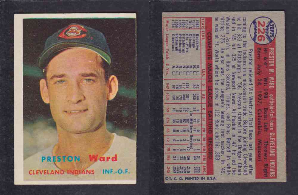 1957 TOPPS BASEBALL CARD #226 P. WARD photo 1957 TOPPS BASEBALL CARD #226 P. WARD photo
