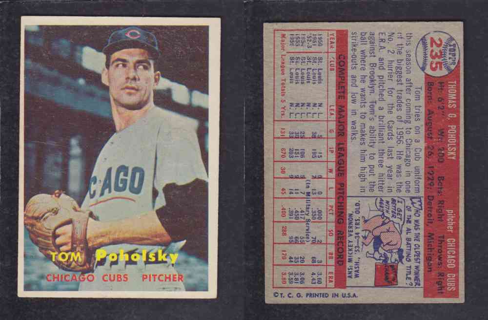 1957 TOPPS BASEBALL CARD #235 T. POHOLSKY photo 1957 TOPPS BASEBALL CARD #235 T. POHOLSKY photo