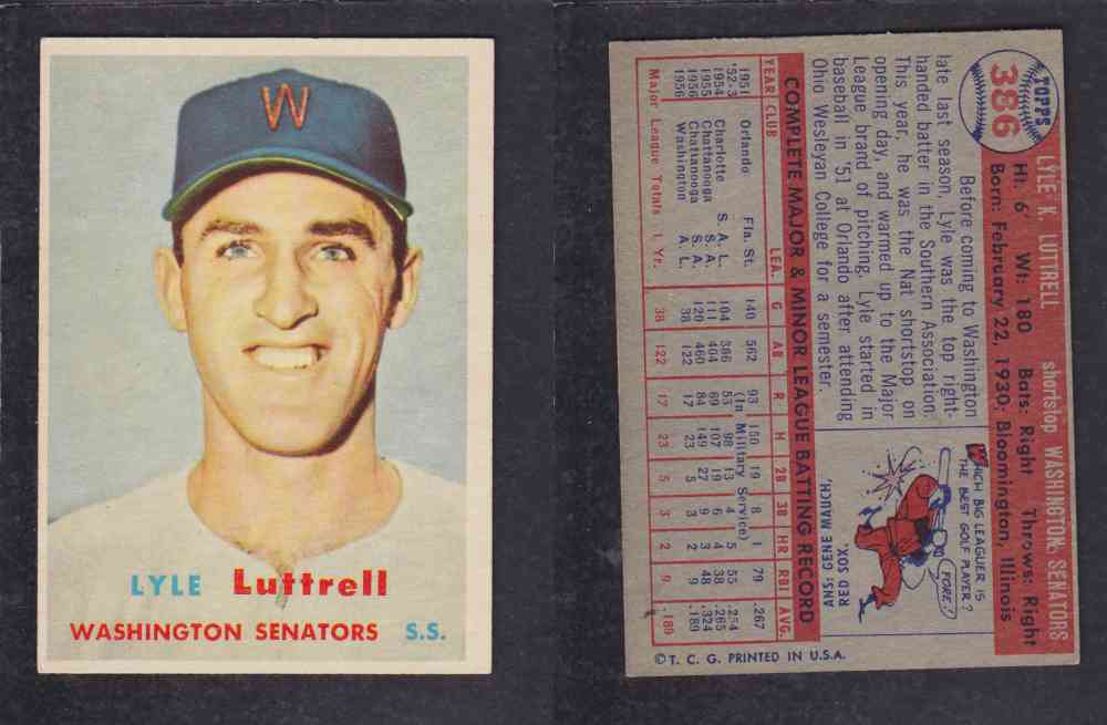 1957 TOPPS BASEBALL CARD #386 L. LUTTRELL photo 1957 TOPPS BASEBALL CARD #386 L. LUTTRELL photo