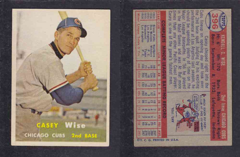 1957 TOPPS BASEBALL CARD #396 C. WISE photo 1957 TOPPS BASEBALL CARD #396 C. WISE photo