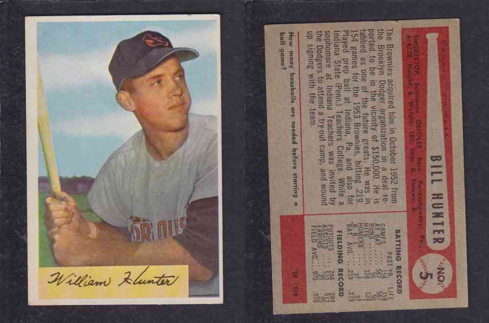 1954 BOWMAN BASEBALL CARD #5 B. HUNTER photo 1954 BOWMAN BASEBALL CARD #5 B. HUNTER photo