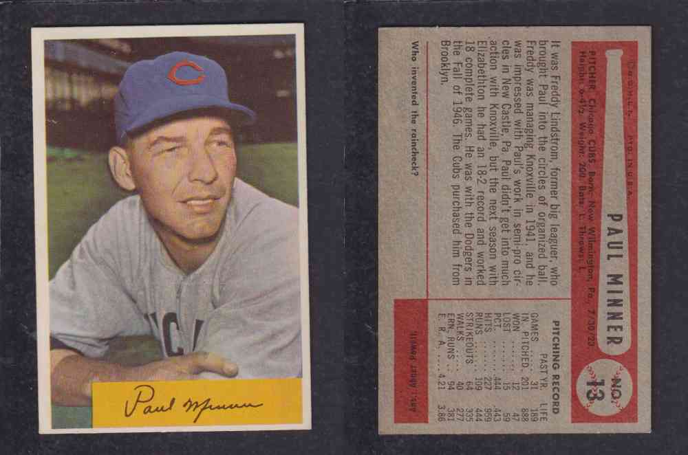 1954 BOWMAN BASEBALL CARD #13 P. MINNER photo