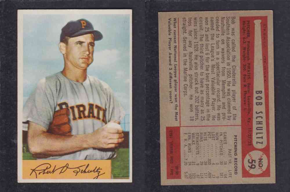 1954 BOWMAN BASEBALL CARD #59 B. SCHULTZ photo 1954 BOWMAN BASEBALL CARD #59 B. SCHULTZ photo