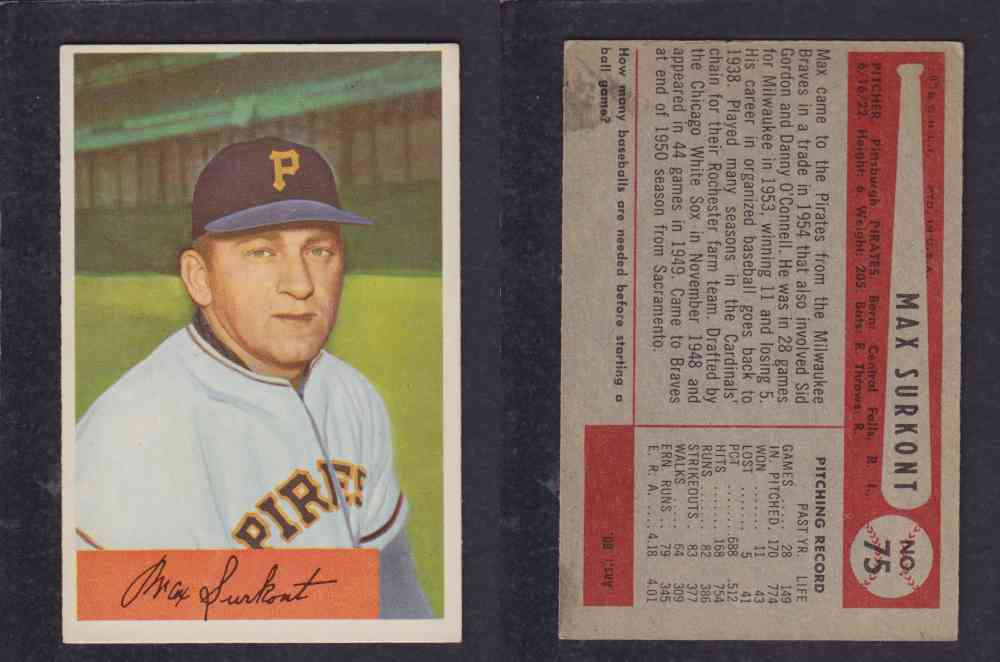 1954 BOWMAN BASEBALL CARD #75 M. SURKONT photo 1954 BOWMAN BASEBALL CARD #75 M. SURKONT photo
