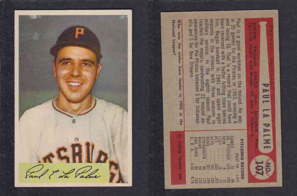 1954 BOWMAN BASEBALL CARD #107 P. LA PALME photo