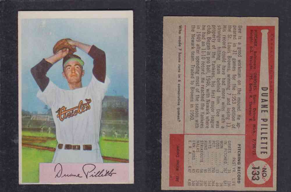 1954 BOWMAN BASEBALL CARD #133 D. PILLETTE photo