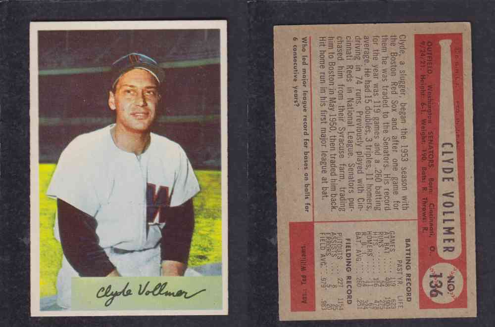 1954 BOWMAN BASEBALL CARD #136 C. VOLLMER photo