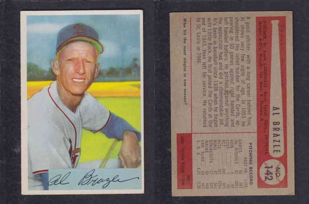 1954 BOWMAN BASEBALL CARD #142 A. BRAZLE photo