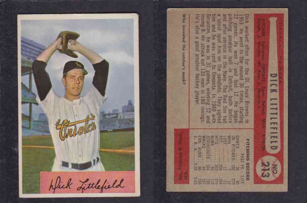 1954 BOWMAN BASEBALL CARD #213 D. LITTLEFIELD photo 1954 BOWMAN BASEBALL CARD #213 D. LITTLEFIELD photo