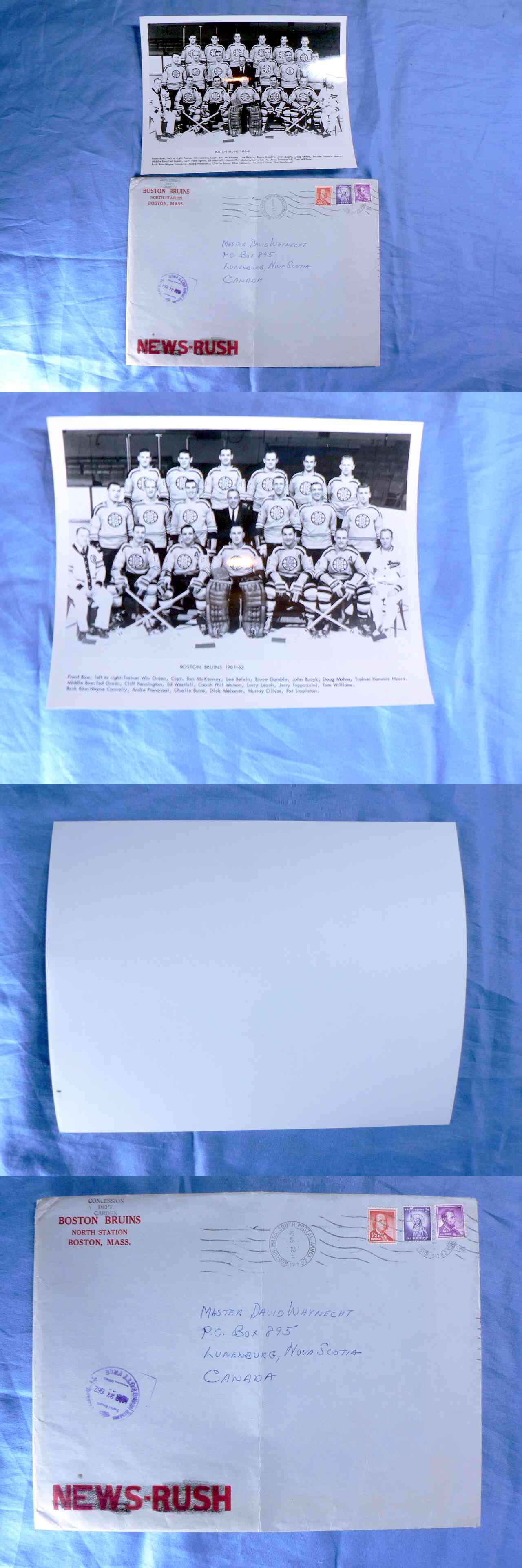 1961-62 BOSTON BRUINS ORIGINAL TEAM PHOTO & ENVELOPE photo