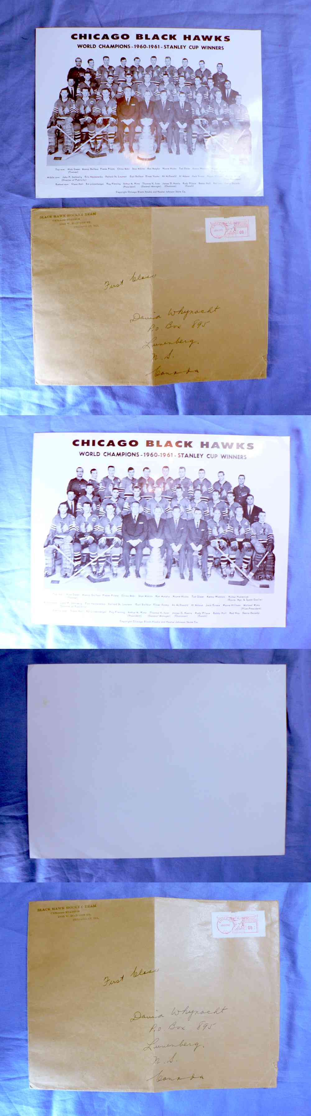 1960-61 CHICAGO BLACKHAWKS ORIGINAL TEAM PHOTO & ENVELOPE photo 1960-61 CHICAGO BLACKHAWKS ORIGINAL TEAM PHOTO & ENVELOPE photo