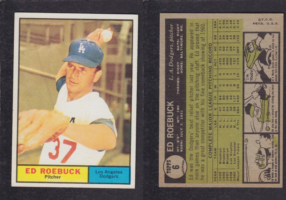 1962  TOPPS BASEBALL CARD #6  E. ROEBUCK photo